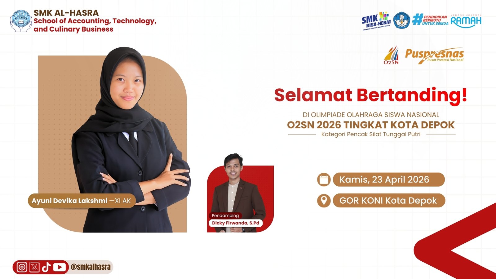 SMK Al-Hasra Sampaikan Dukungan untuk Ayuni Devika Lakshmi dalam Ajang O2SN 2026